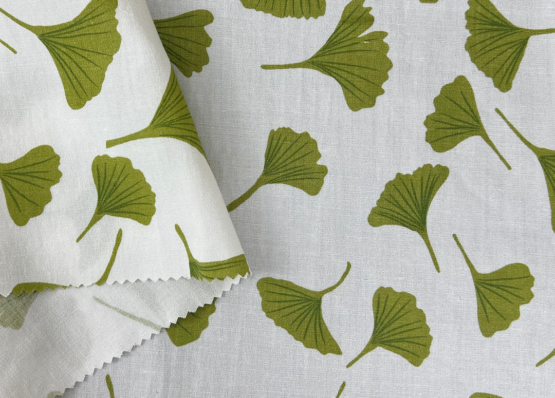 Morning Calm Ginkgo Print – Soft & Wrinkle-Resistant Ramie Blend Fabric 8336 8437
