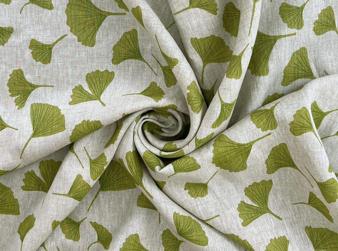 Morning Calm Ginkgo – 100% Linen Fabric in Natural Tone, Medium Weight 8319 8436