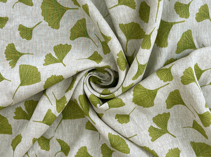 Morning Calm Ginkgo – 100% Linen Fabric in Natural Tone, Medium Weight 8319 8436