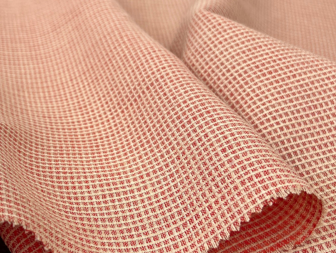 Terracotta Micro Check Linen Blend Fabric | Medium Weight | 42"