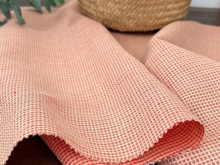 Terracotta Micro Check Linen Blend Fabric | Medium Weight | 42"