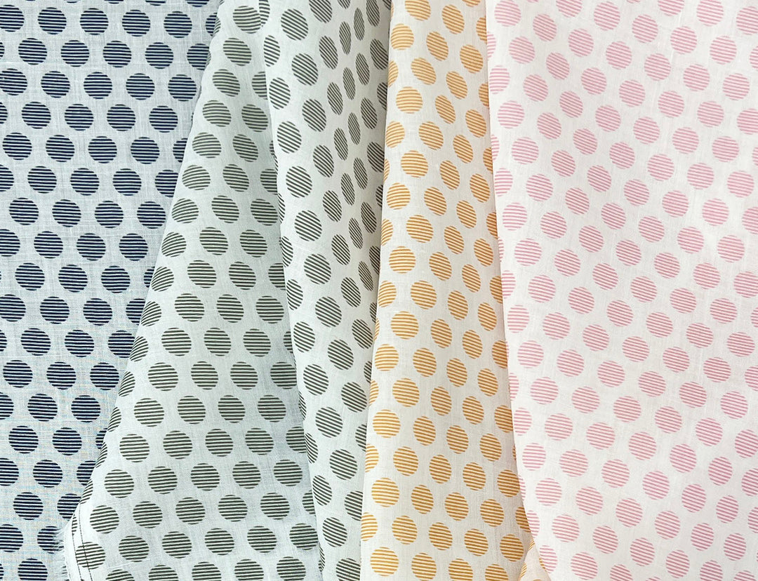 100% Ramie Fabric with Micro-Stripe Polka Dot Print, Lightweight 4776 8456 8457 8458