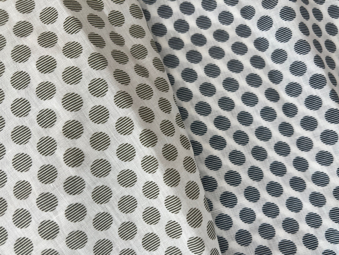100% Ramie Fabric with Micro-Stripe Polka Dot Print, Lightweight 4776 8456 8457 8458