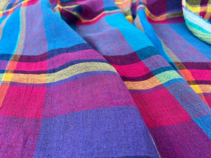 Linen Blend Madras Plaid Fabric | Natural Wrinkle & Subtle Stretch 8130