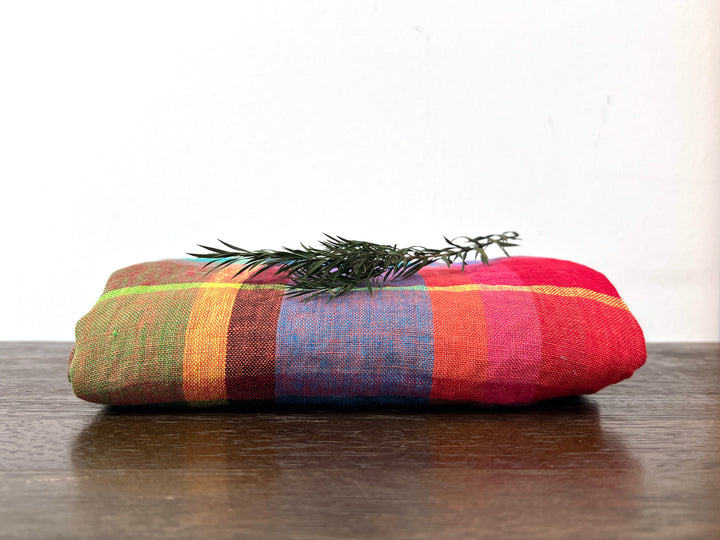 100% Linen Vibrant Multicolor Madras Plaid Fabric 8435 | Medium - Light Weight | Pre-Washed Soft Finish