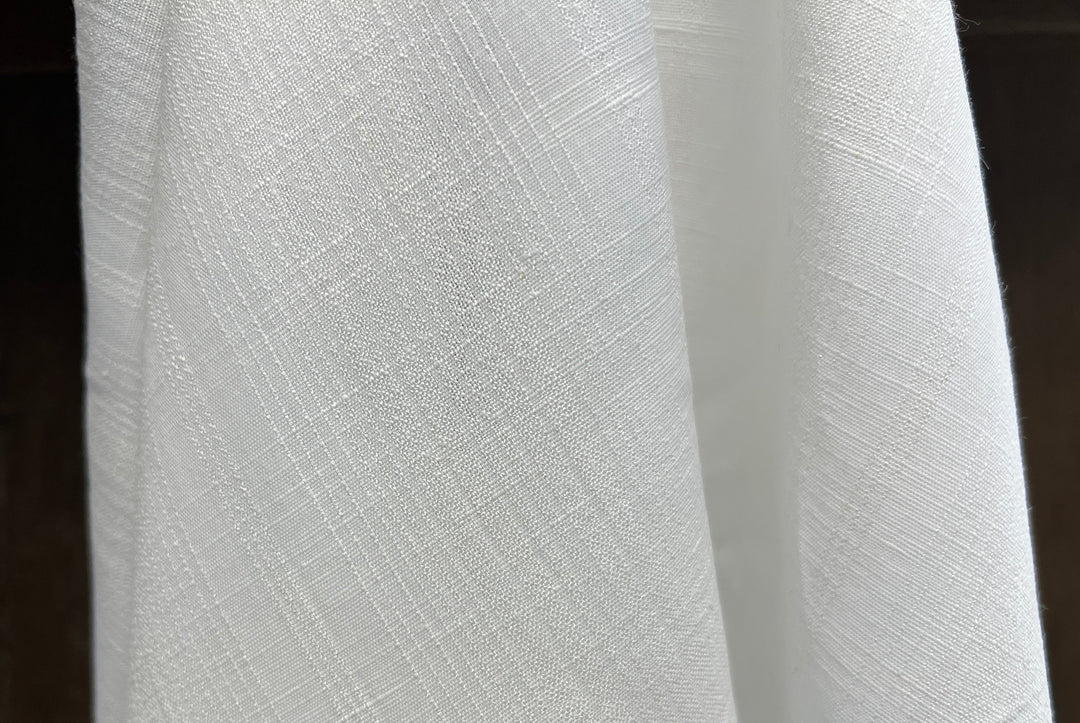 Airy Windowpane Linen Blend Fabric | Natural Slub Grid | White | Light Weight 181