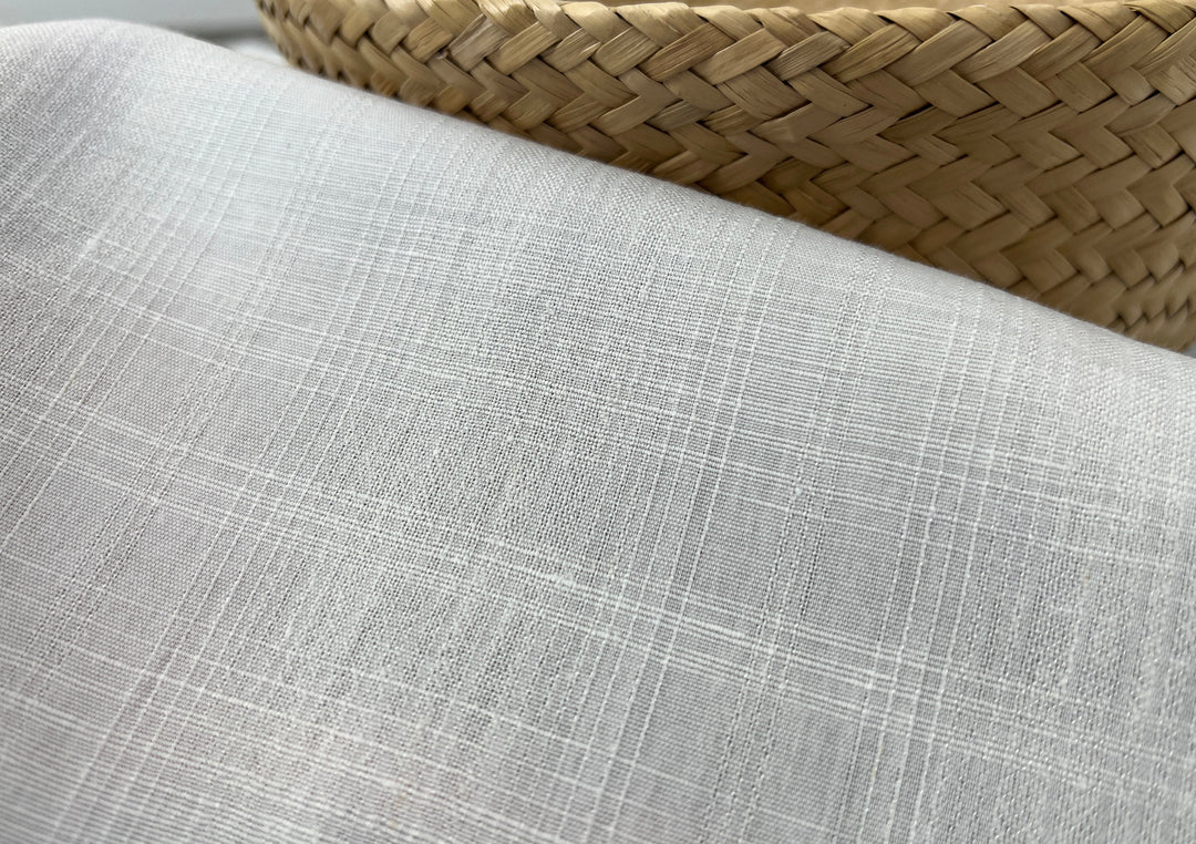 Airy Windowpane Linen Blend Fabric | Natural Slub Grid | White | Light Weight 181