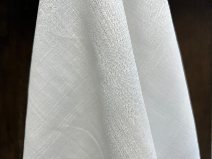 Airy Windowpane Linen Blend Fabric | Natural Slub Grid | White | Light Weight 181