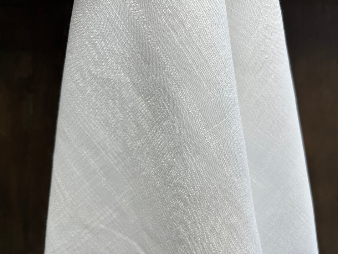Airy Windowpane Linen Blend Fabric | Natural Slub Grid | White | Light Weight 181