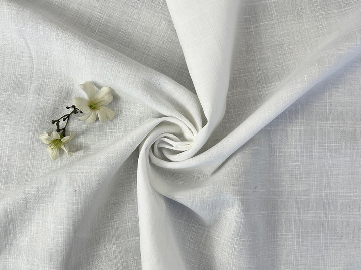 Airy Windowpane Linen Blend Fabric | Natural Slub Grid | White | Light Weight 181