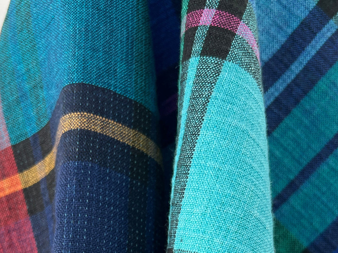 Double-Face Linen Cotton Plaid Fabric | Reversible Solid Back | 52"  7718 7719