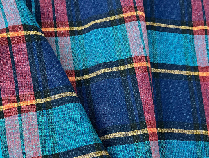 Double-Face Linen Cotton Plaid Fabric | Reversible Solid Back | 52"  7718 7719