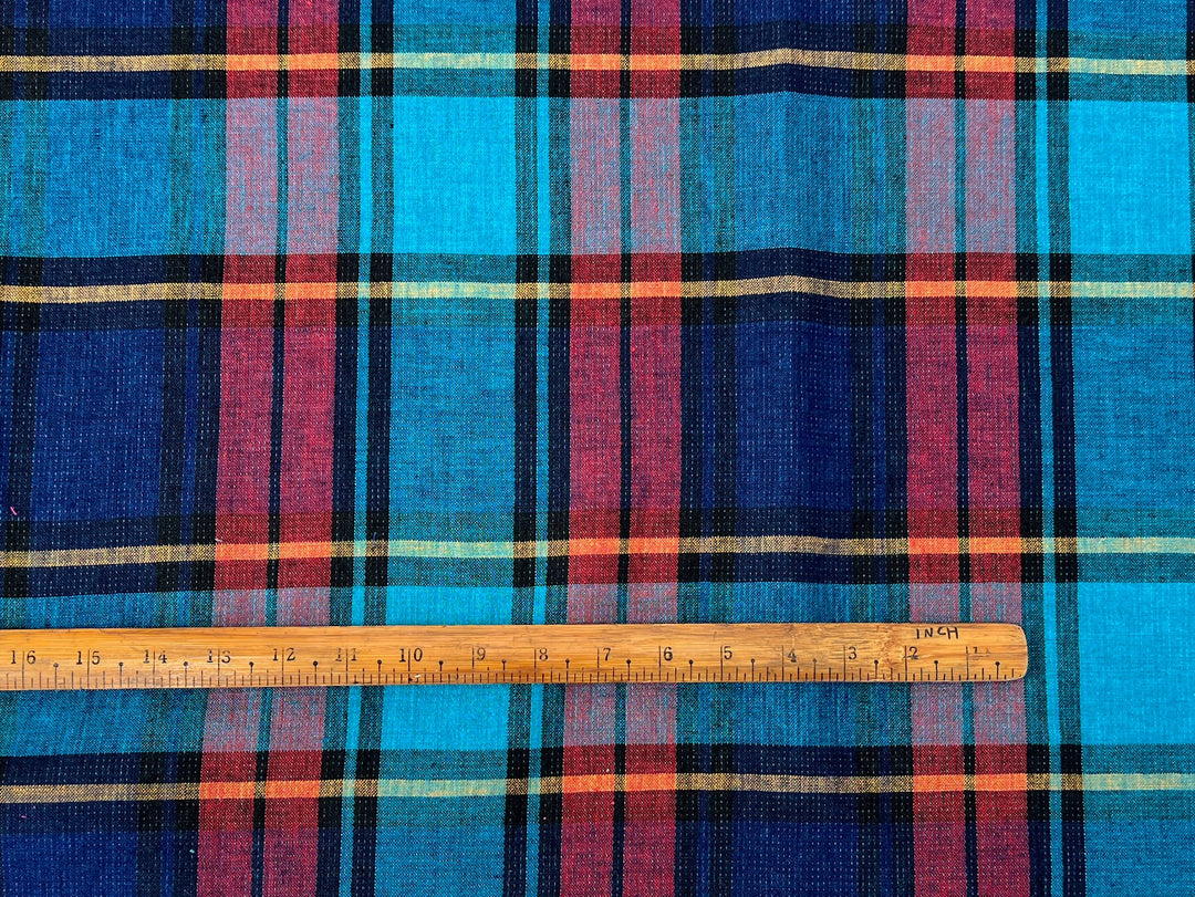 Double-Face Linen Cotton Plaid Fabric | Reversible Solid Back | 52"  7718 7719