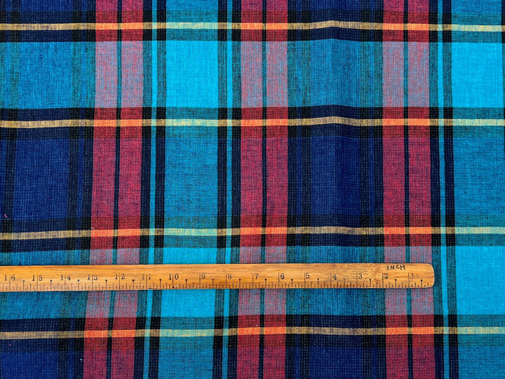 Double-Face Linen Cotton Plaid Fabric | Reversible Solid Back | 52"  7718 7719