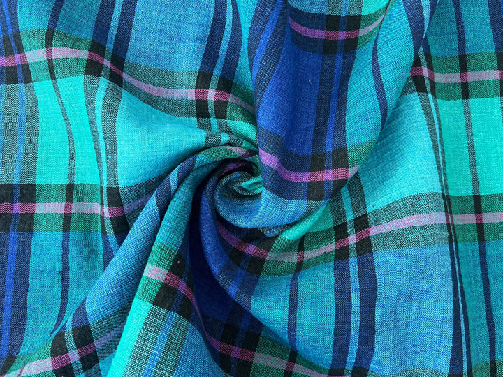 Double-Face Linen Cotton Plaid Fabric | Reversible Solid Back | 52"  7718 7719
