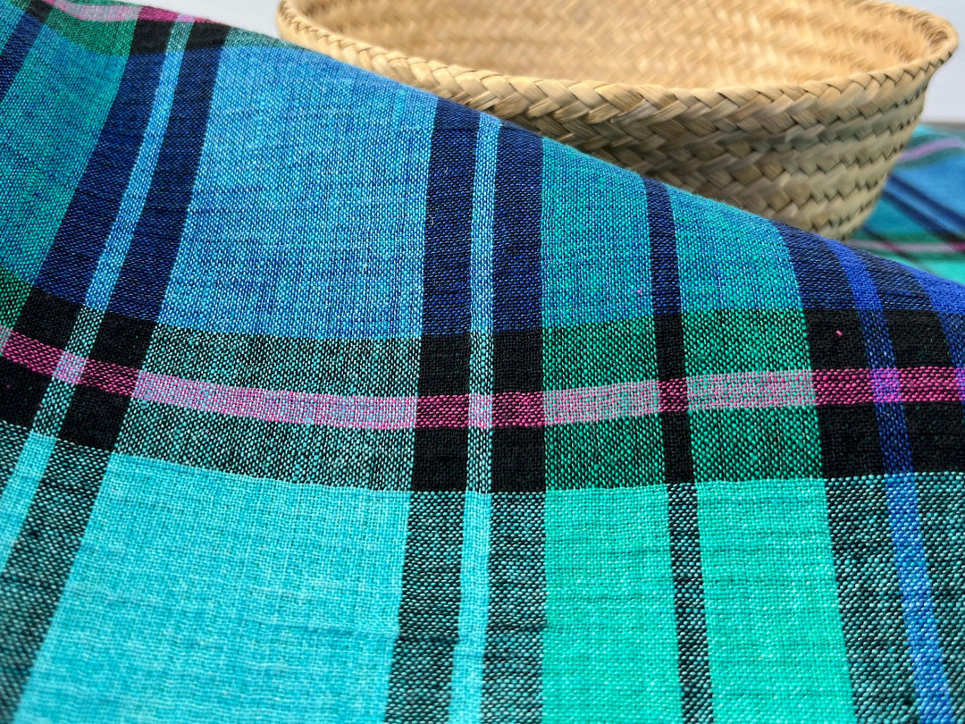 Double-Face Linen Cotton Plaid Fabric | Reversible Solid Back | 52"  7718 7719