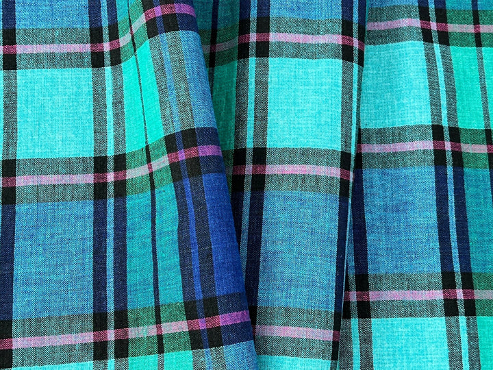 Double-Face Linen Cotton Plaid Fabric | Reversible Solid Back | 52"  7718 7719