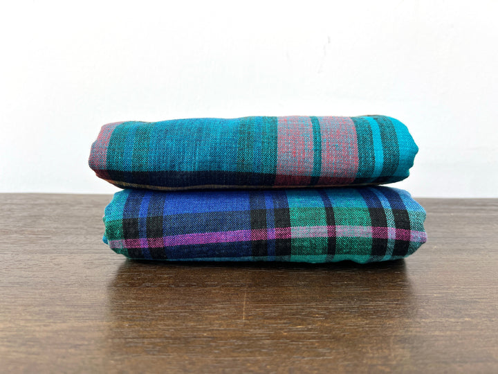 Double-Face Linen Cotton Plaid Fabric | Reversible Solid Back | 52"  7718 7719