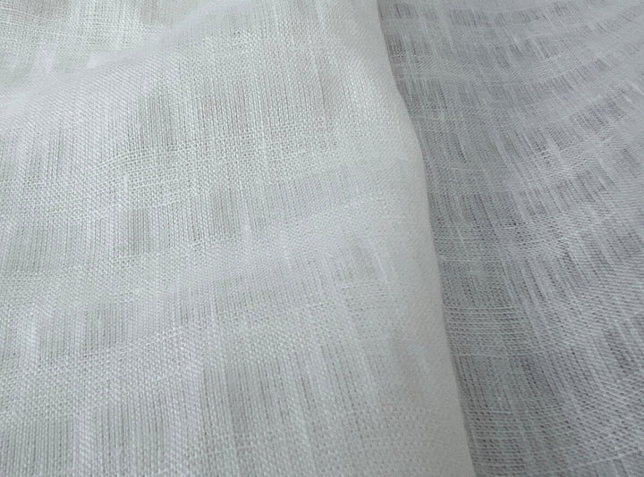 White Linen Ramie Blend Fabric | Subtle Weft Stripe & Gentle Wrinkle Effect | 51" 4196