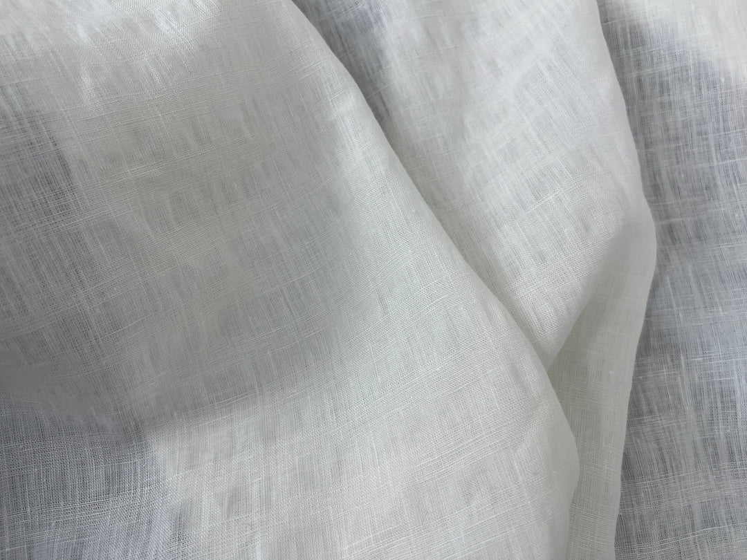 White Linen Ramie Blend Fabric | Subtle Weft Stripe & Gentle Wrinkle Effect | 51" 4196