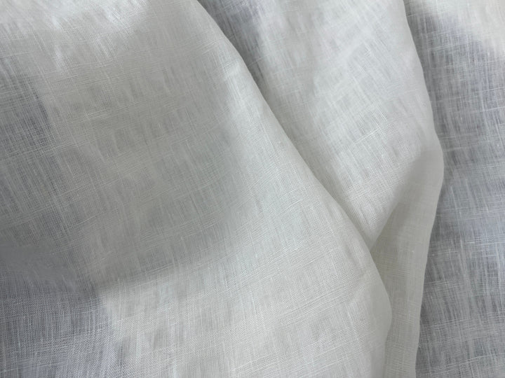 White Linen Ramie Blend Fabric | Subtle Weft Stripe & Gentle Wrinkle Effect | 51" 4196