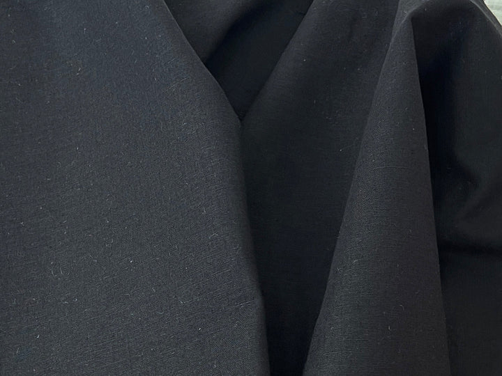 Black Double-Face Linen Cotton Blend Fabric | Medium-Heavy Weight | Subtle Stretch 6084