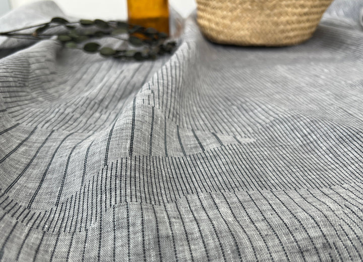 100% Linen Chambray Fabric | Segmented Stripe Print | Light Weight 4088