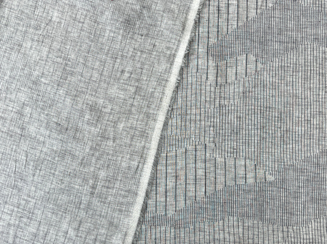 100% Linen Chambray Fabric | Segmented Stripe Print | Light Weight 4088