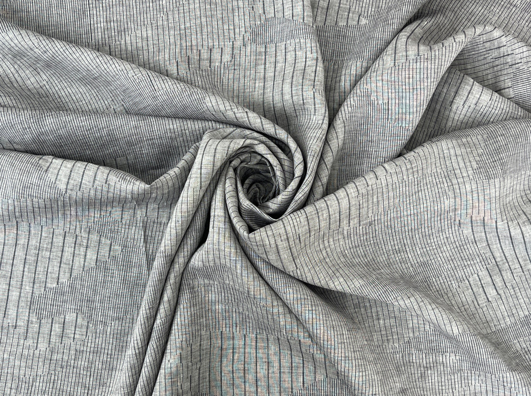 100% Linen Chambray Fabric | Segmented Stripe Print | Light Weight 4088