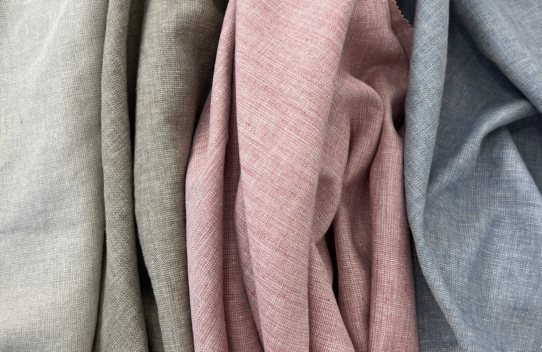 Linen Blend Fabric | Micro Herringbone Twill | Medium Weight | 51"