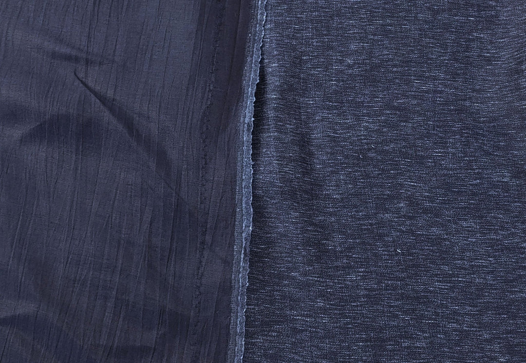 Arctic Nightfall: Linen Nylon Crease Effect Fabric with Subtle White Dot Print 4749 - The Linen Lab - Navy