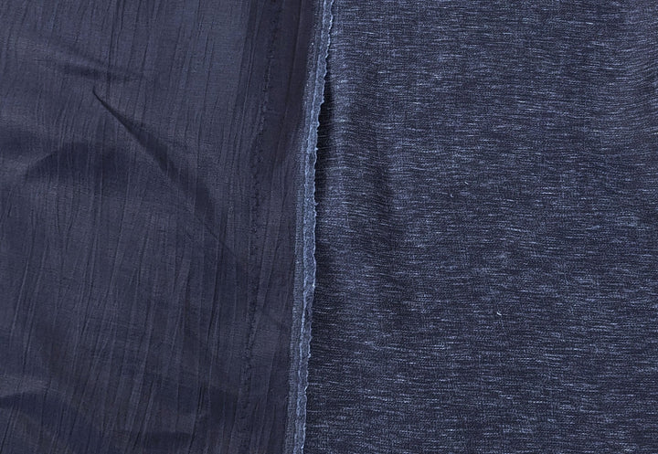 Arctic Nightfall: Linen Nylon Crease Effect Fabric with Subtle White Dot Print 4749 - The Linen Lab - Navy