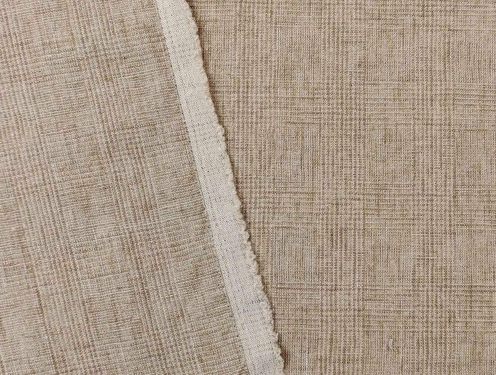 Beige Subtle Glen Plaid Fabric in 100% Linen, Medium-Heavy Weight 7375 - The Linen Lab - Beige