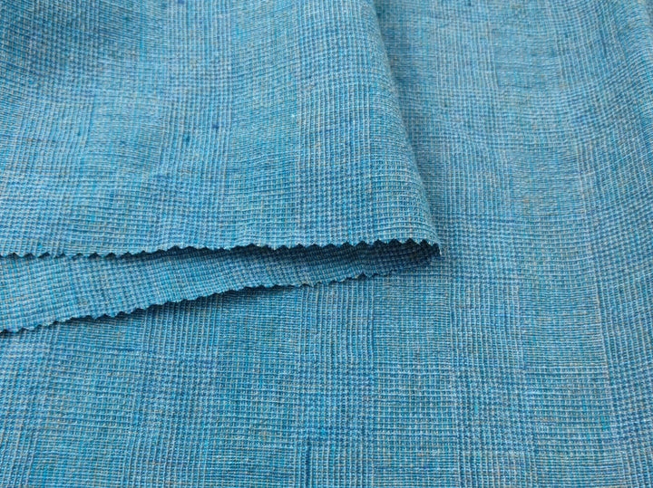 Blue and Green Symphony: A Melange Fusion of Linen and Polyester in Glen Plaid 7788 7789 - The Linen Lab - Blue