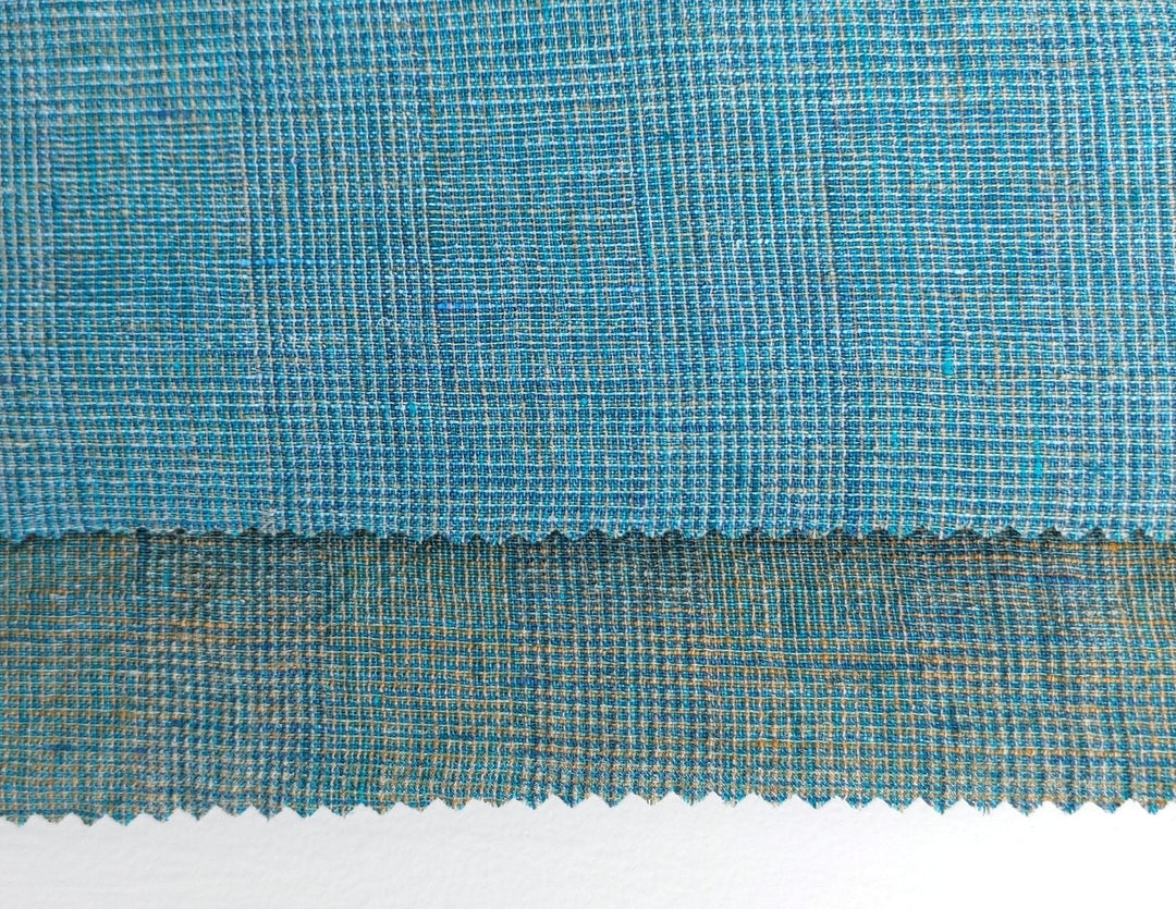 Blue and Green Symphony: A Melange Fusion of Linen and Polyester in Glen Plaid 7788 7789 - The Linen Lab - Green