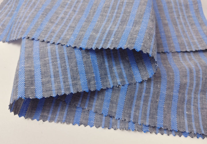 Blue Horizon: Linen Cotton with Stripes in Plain & Twill Weave 7341 - The Linen Lab - Blue