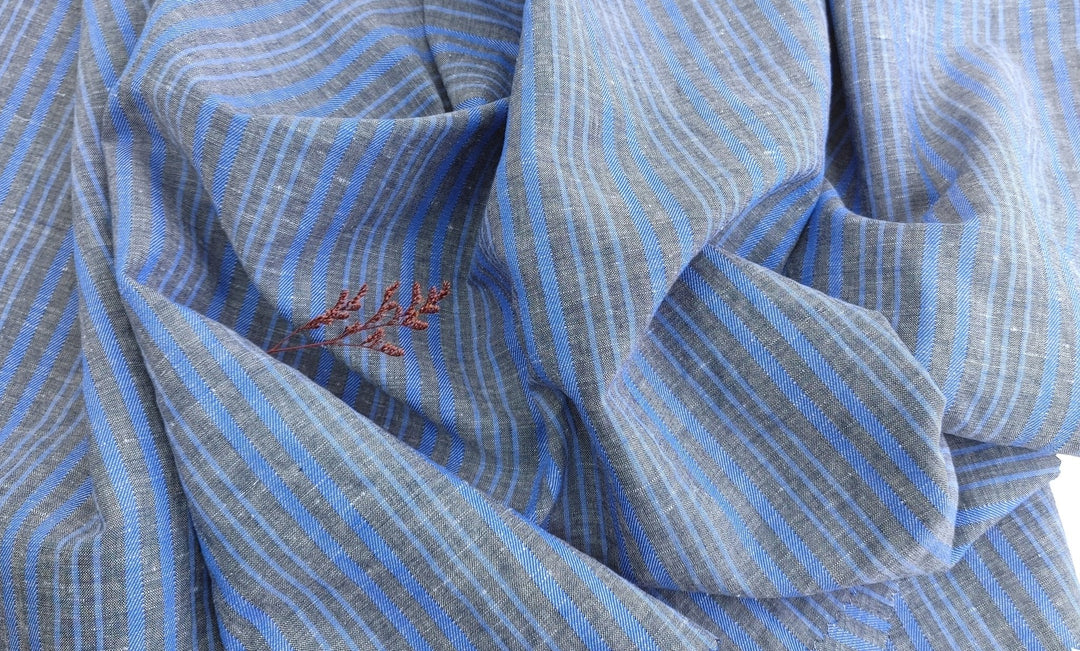 Blue Horizon: Linen Cotton with Stripes in Plain & Twill Weave 7341 - The Linen Lab - Blue