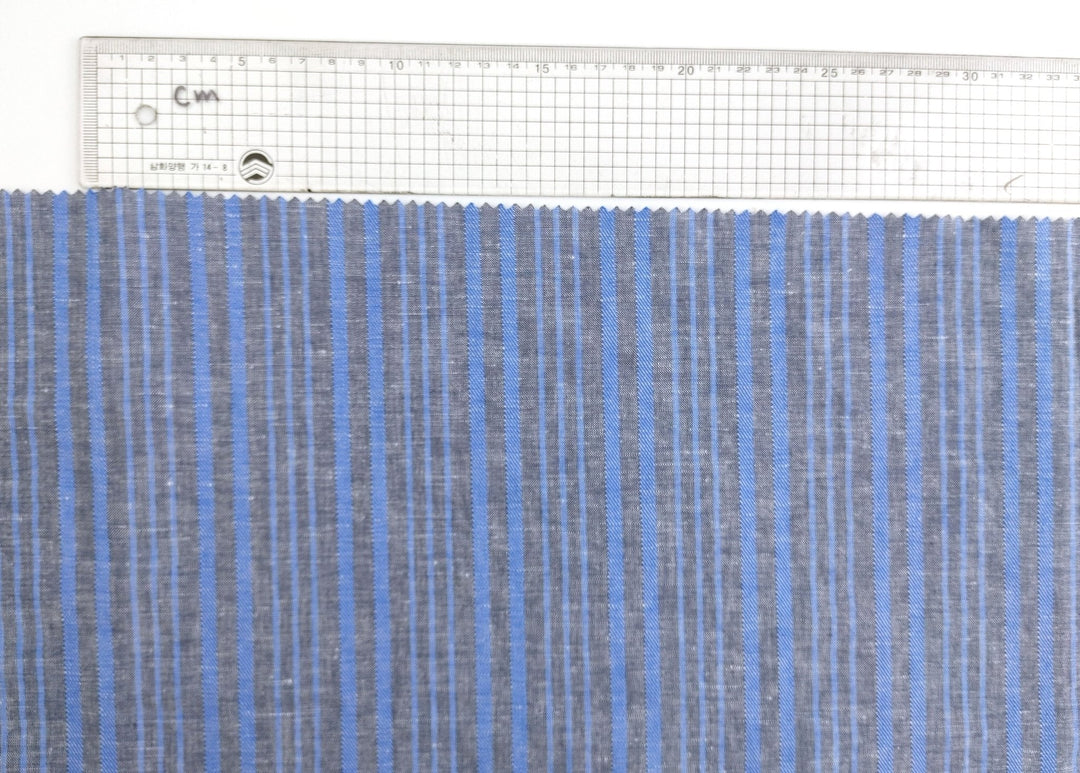 Blue Horizon: Linen Cotton with Stripes in Plain & Twill Weave 7341 - The Linen Lab - Blue