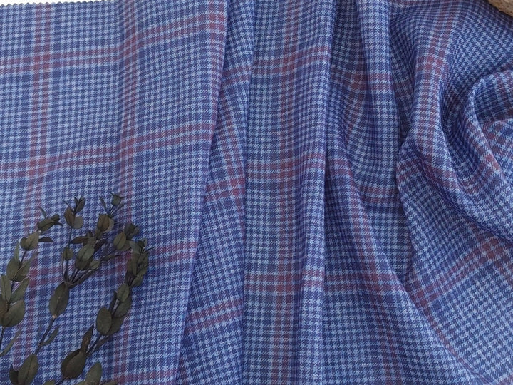 Blue Plaid Elegance: 100% Linen Printed Fabric 4394 - The Linen Lab - Blue