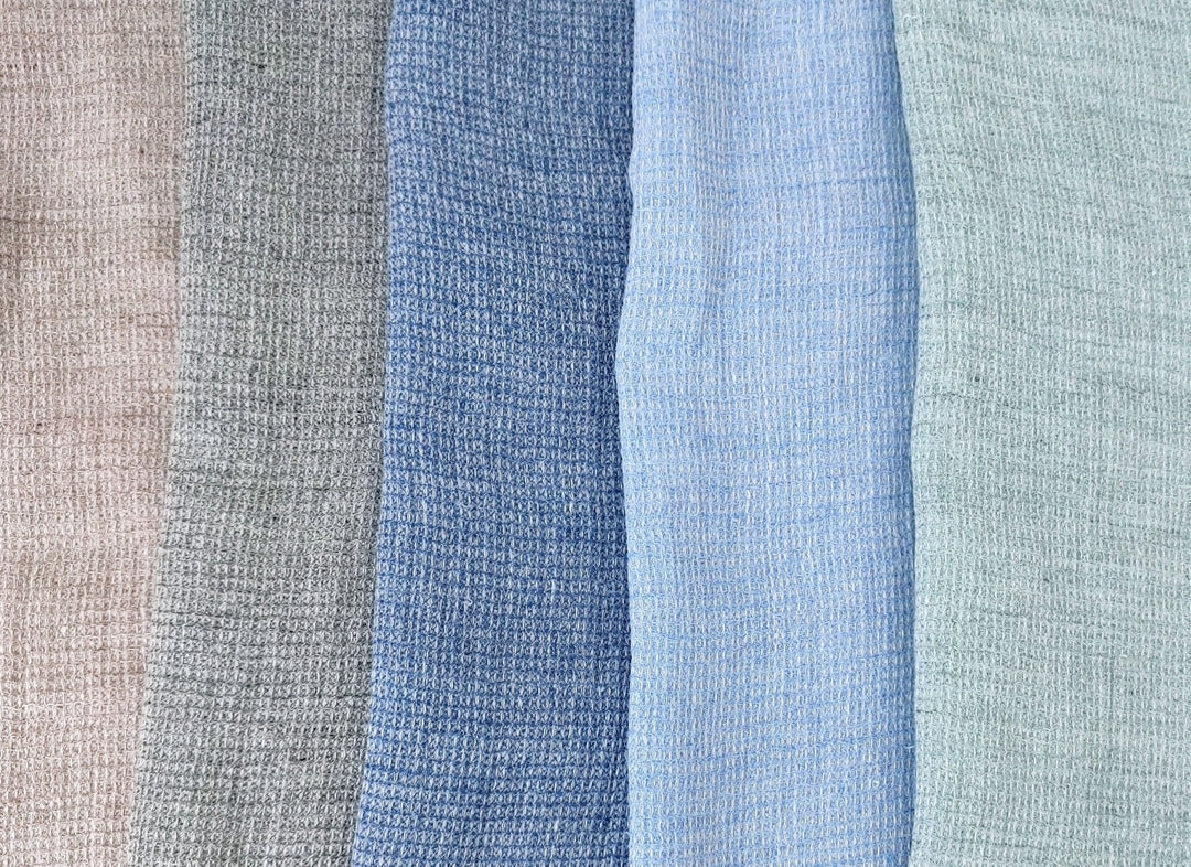 Cloud 9 100% Linen Waffle Tweed Fabric 7876 7877 7878 7879 7880 - The Linen Lab - Blue(Light)
