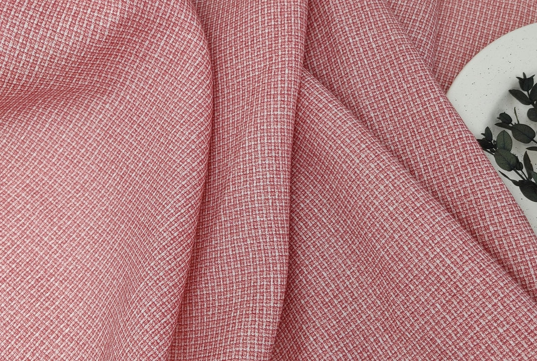 Crimson Tweed Elegance: 100% Linen Printed Fabric - The Linen Lab - Red