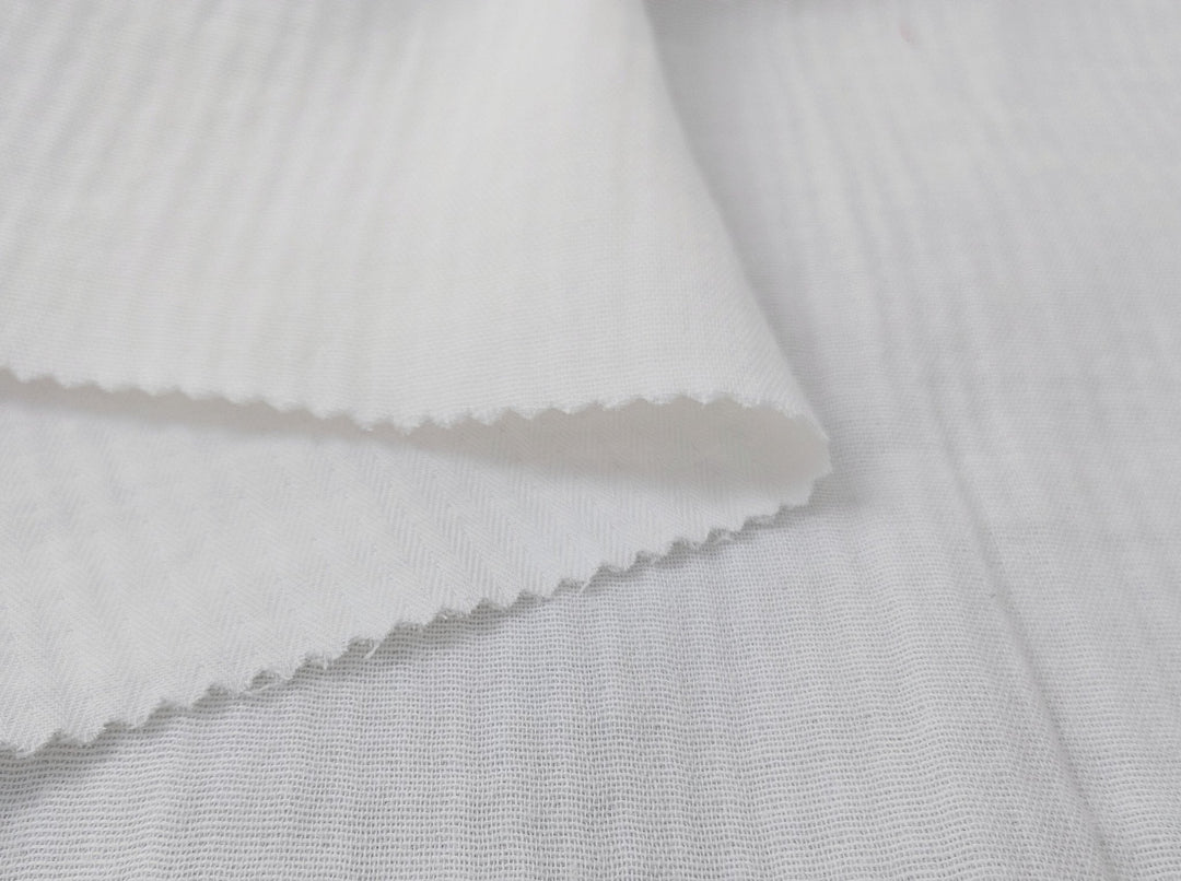 Double-Faced Herringbone Twill: 100% Cotton Fabric 7216 7215 - The Linen Lab - White