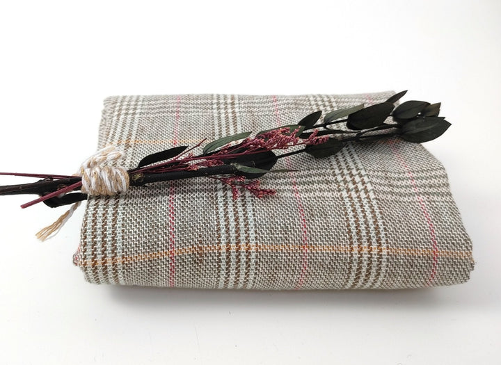 Glen Plaid Elegance: 100% Linen Twill Fabric, 9s Medium-Heavy Weight 2118 - The Linen Lab - Green
