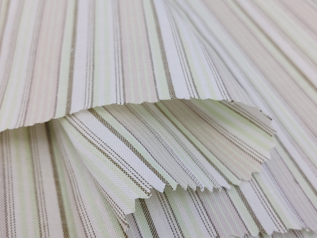 Green Stripe Cotton Ramie Fabric with Plain Weave 154 - The Linen Lab - Green