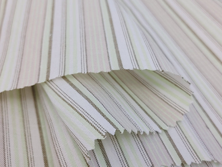 Green Stripe Cotton Ramie Fabric with Plain Weave 154 - The Linen Lab - Green