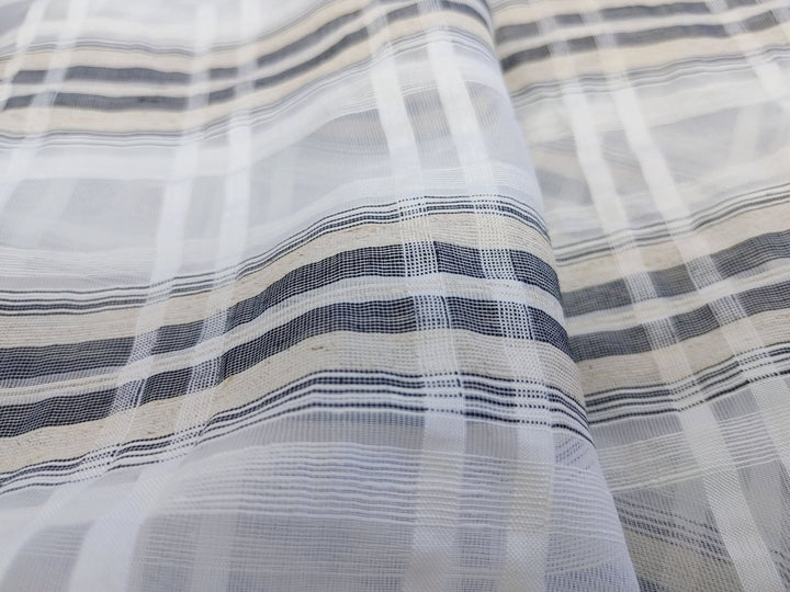 Grey Melange Plaid Linen-Rayon-Polyester Sheer Fabric 1758 - The Linen Lab - Grey