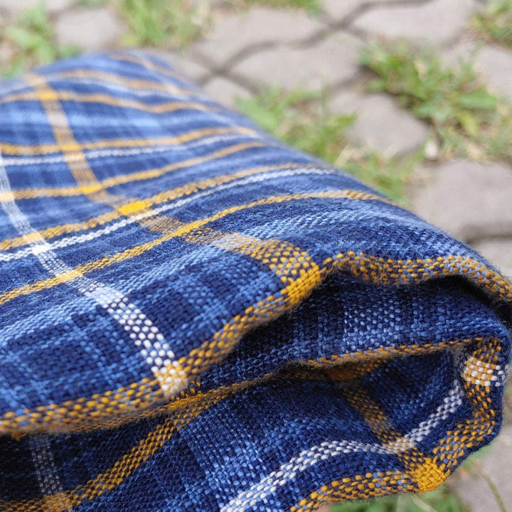 Heavy Weight Blue Plaid Fabric (6614) - The Linen Lab - Blue