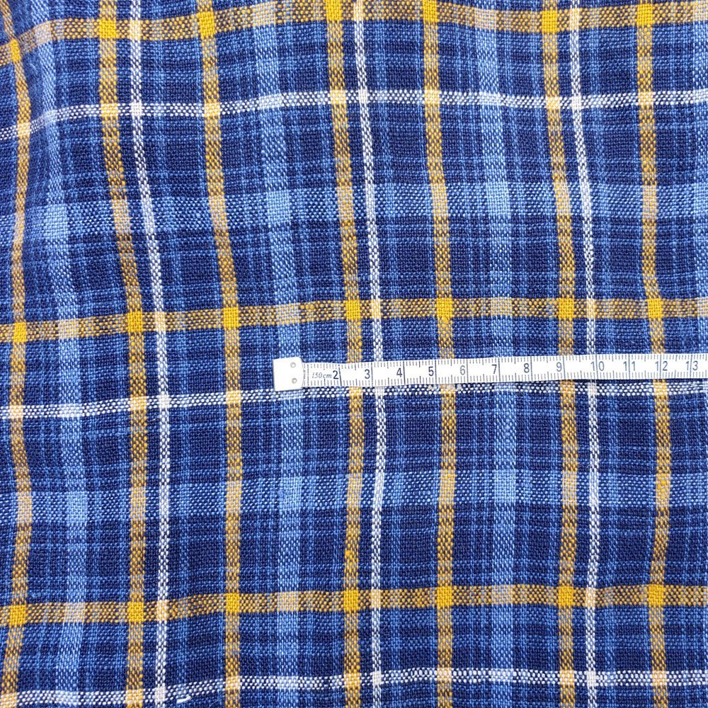 Heavy Weight Blue Plaid Fabric (6614) - The Linen Lab - Blue