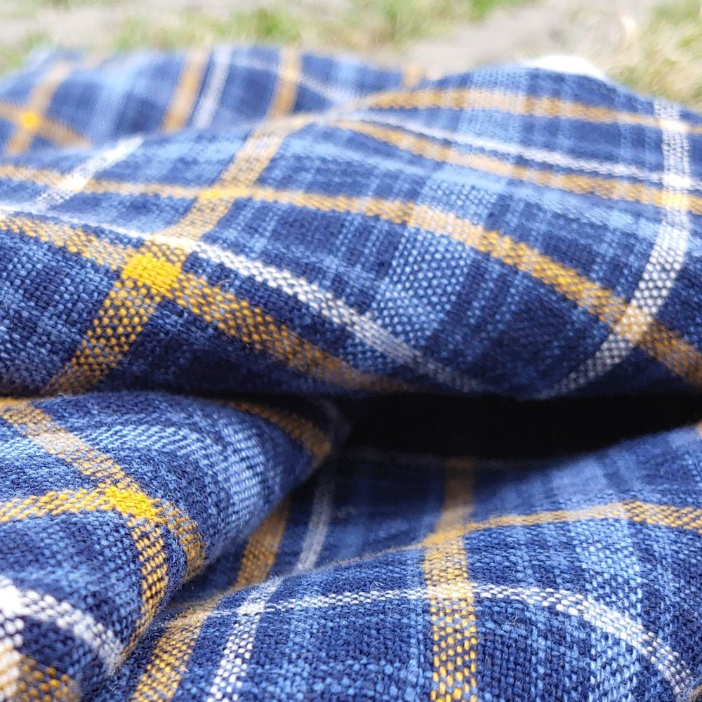Heavy Weight Blue Plaid Fabric (6614) - The Linen Lab - Blue
