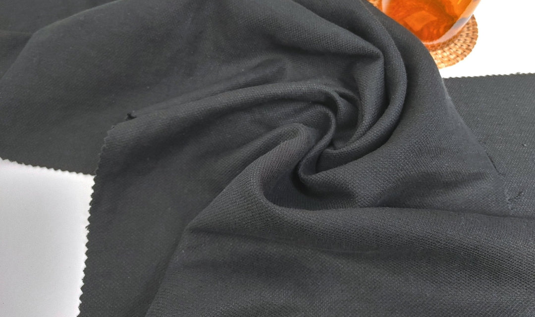 Heavy Weight Linen Rayon Stretch Fabric with Dobby Weave and Excellent Drape 6317 6414 6874 7229 - The Linen Lab - Black
